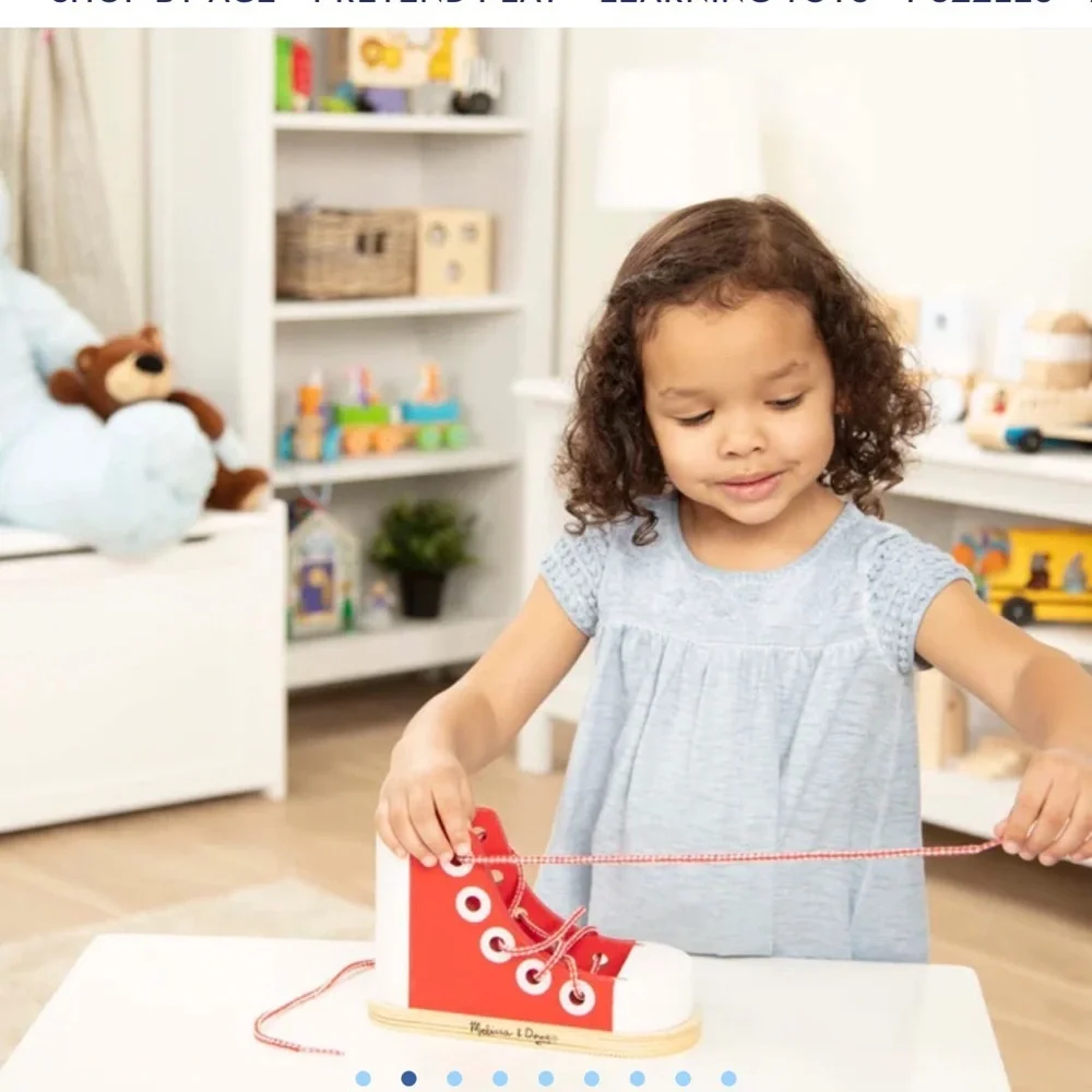 Melissa & Doug Wooden Shoe for Child to learn & practice lacing shoes 3yrs & Up